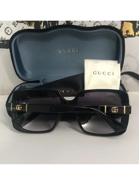 New Authentic Gucci GG0632S 001 Black Square Sunglasses Grey Gradient Lenses